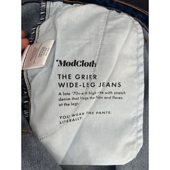 ModCloth The Grier Wide Leg Flare Jeans Ultra High Rise Dark Blue Wash plus 26 - Picture 11 of 12